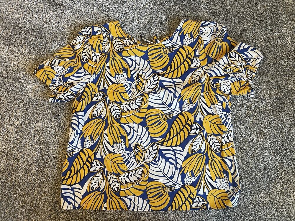Talbots Women's XL Tie Back Top Colorblock Leaves Tropical Short Sleeve